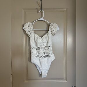 Free People Cream Crochet Bodysuit
